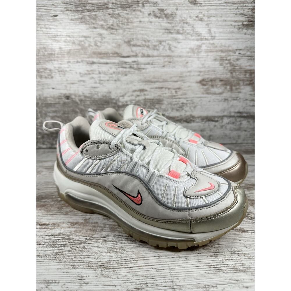 Women's Nike Air Max 98 White/Lava Glow/Orewood Brown Sneakers Sz 7.5 Athletic